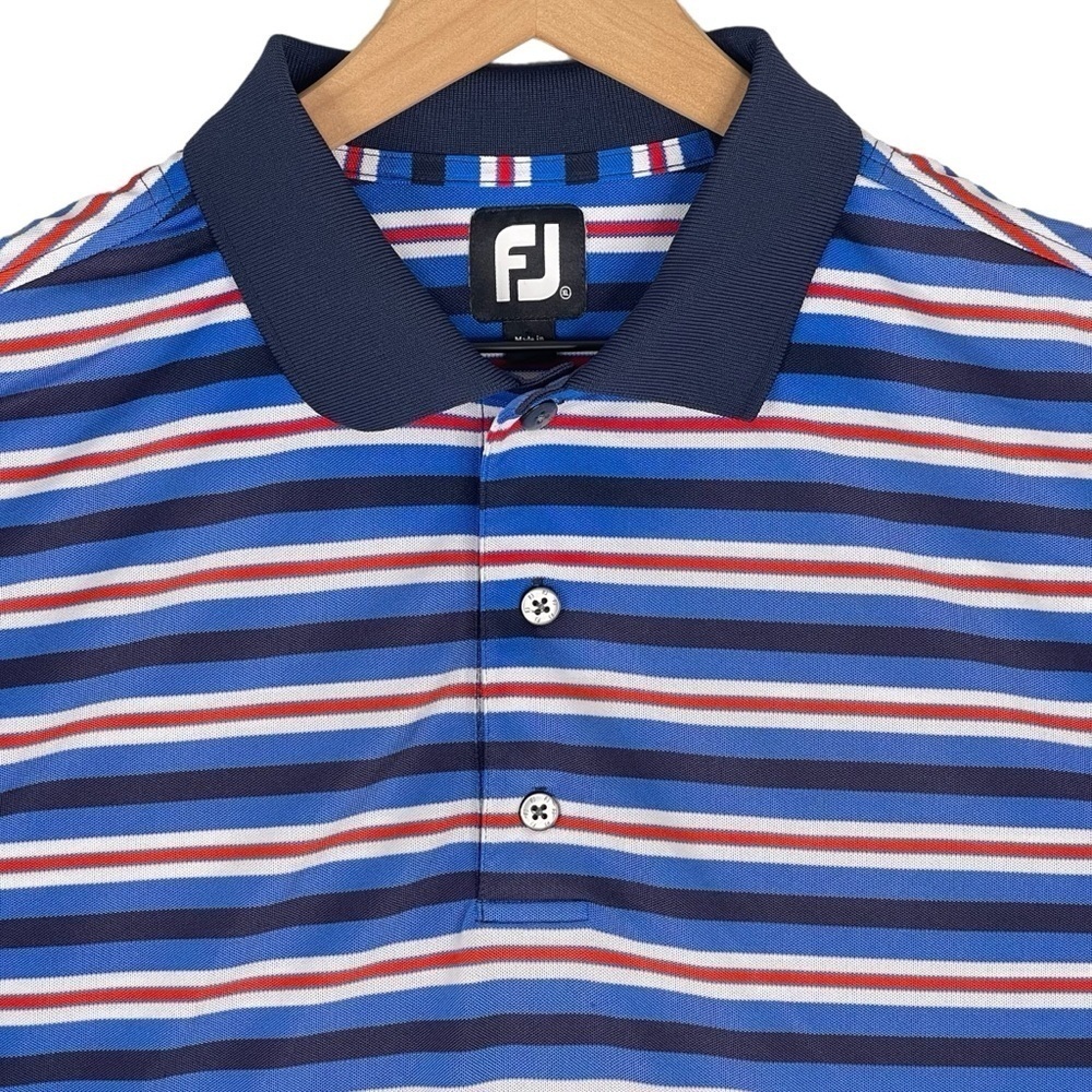 Footjoy Polo Golf Shirt Mens XL Red White Blue Stripe Mesh ProDry Performance
